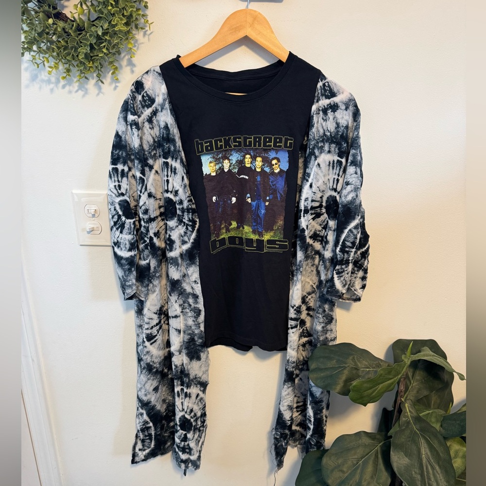 Custom Backstreet Boys Graphic Tee with Tie-Dye Sleeves